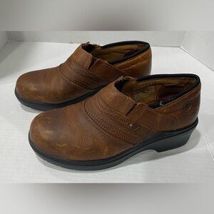 ARIAT STEEL TOE Brown Safety Clogs Slip On Leather Shoes 10002367 Womens 7.5 B